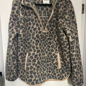 Abercrombie Leopard Print Fleece Pullover, Women’s Large